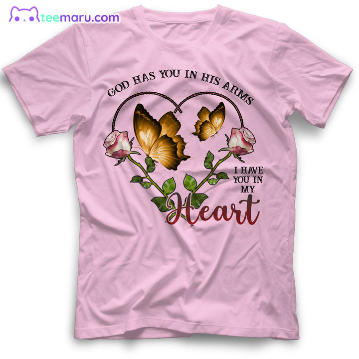 MEBS015 God Has You In His Arms Butterfly Rose Memorial T-Shirt