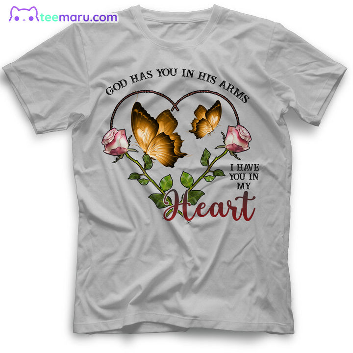 MEBS015 God Has You In His Arms Butterfly Rose Memorial T-Shirt