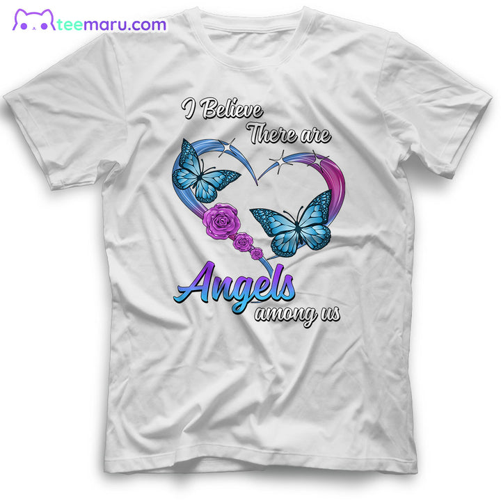 MEBS018 I Believe There Are Angels Among Us Blue Butterfly Memorial T-Shirt