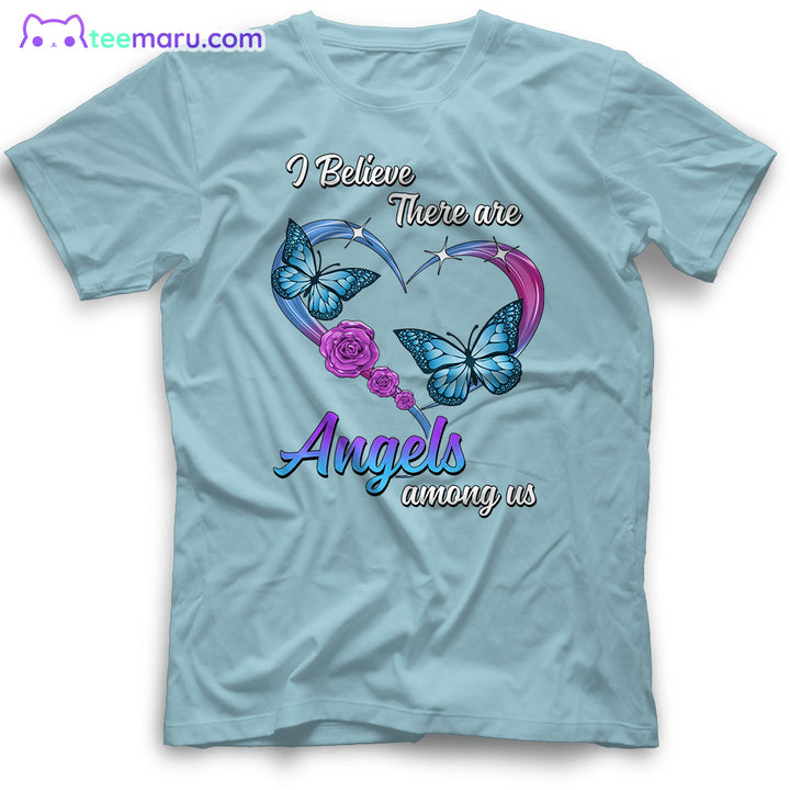 MEBS018 I Believe There Are Angels Among Us Blue Butterfly Memorial T-Shirt