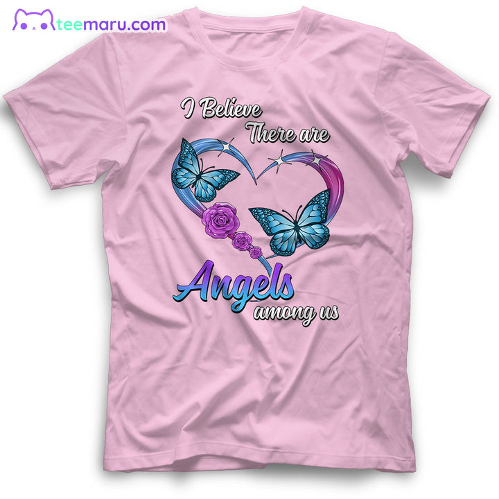 MEBS018 I Believe There Are Angels Among Us Blue Butterfly Memorial T-Shirt