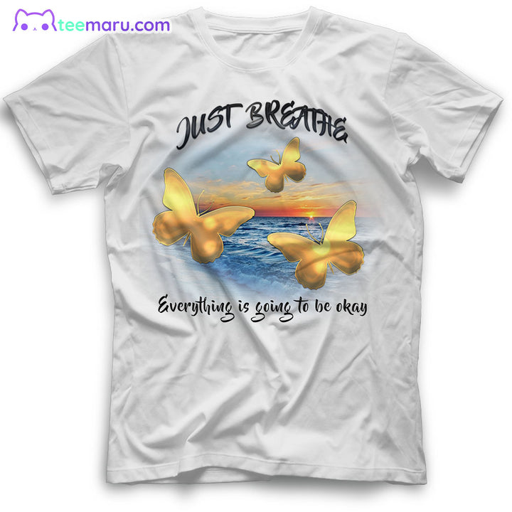 MEBS022 Just Breath Gold Butterfly Sunset Beach Memorial T-Shirt