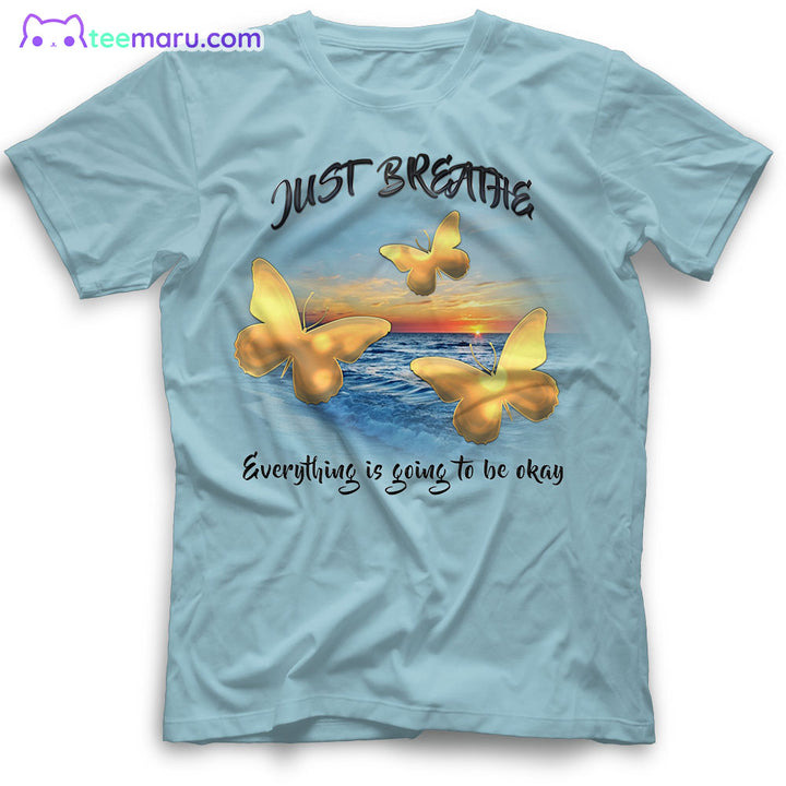 MEBS022 Just Breath Gold Butterfly Sunset Beach Memorial T-Shirt