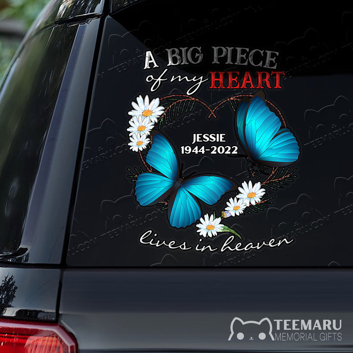 Personalized Blue Butterfly Daisy Memorial Car Decal - Piece Of Heart Heaven