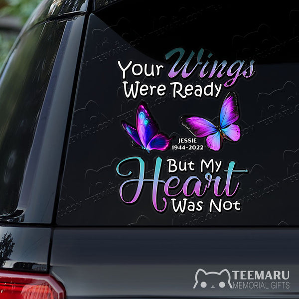 Personalized Purple Butterfly Memorial Car Decal - Wings Ready Heart Not