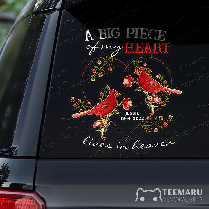 Personalized Cardinal Memorial Car Decal - Piece Of Heart Heaven