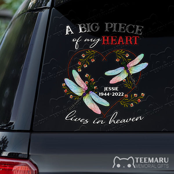 Personalized Dragonfly Memorial Car Decal - Piece Of Heart Heaven