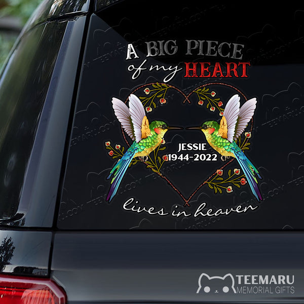 Personalized Hummingbird Memorial Car Decal - Piece Of Heart Heaven