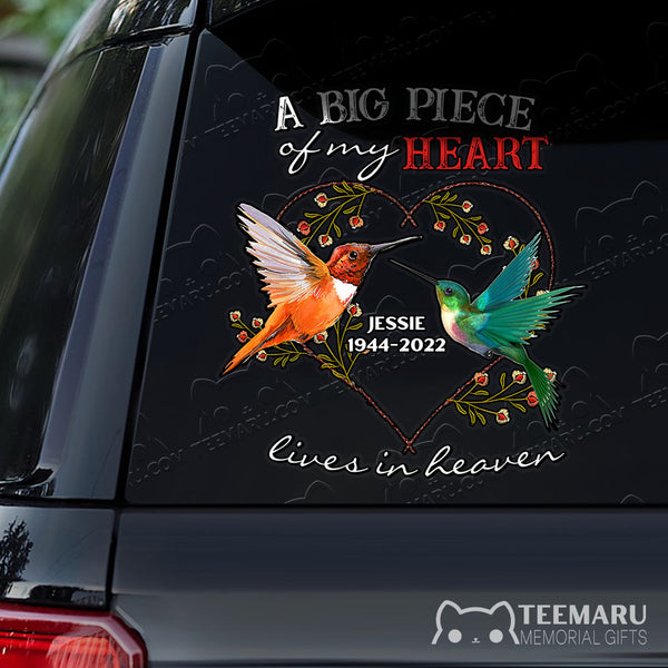 Personalized Hummingbird Memorial Car Decal - Piece Of Heart Heaven