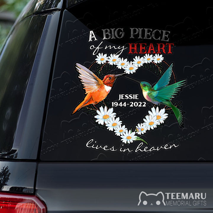 Personalized Hummingbird Memorial Car Decal - Piece Of Heart Heaven