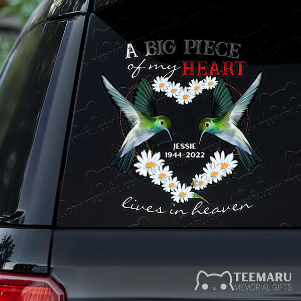 Personalized Hummingbird Memorial Car Decal - Piece Of Heart Heaven