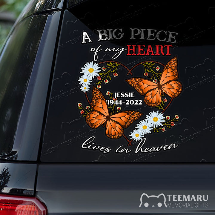 Personalized Orange Butterfly Daisy Memorial Car Decal - Piece Of Heart Heaven