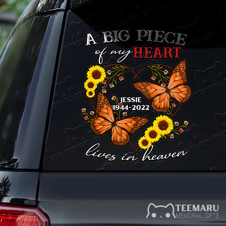 Personalized Orange Butterfly Sunflower Memorial Car Decal - Piece Of Heart Heaven