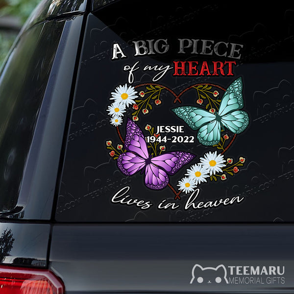 Personalized Purple Turquoise Butterfly Daisy Memorial Car Decal - Piece Of Heart Heaven