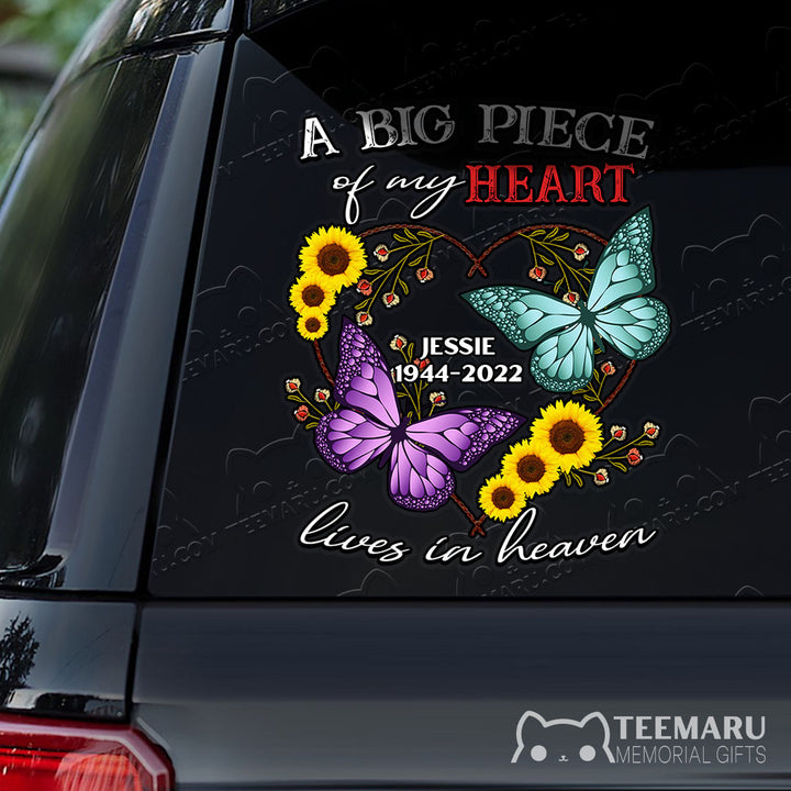 Personalized Purple Turquoise Butterfly Sunflower Memorial Car Decal - Piece Of Heart Heaven