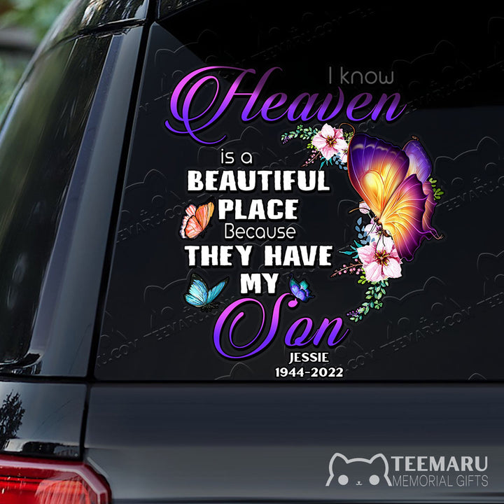 Personalized Purple Butterfly Memorial Car Decal - Heaven's Beauty My Son's Place