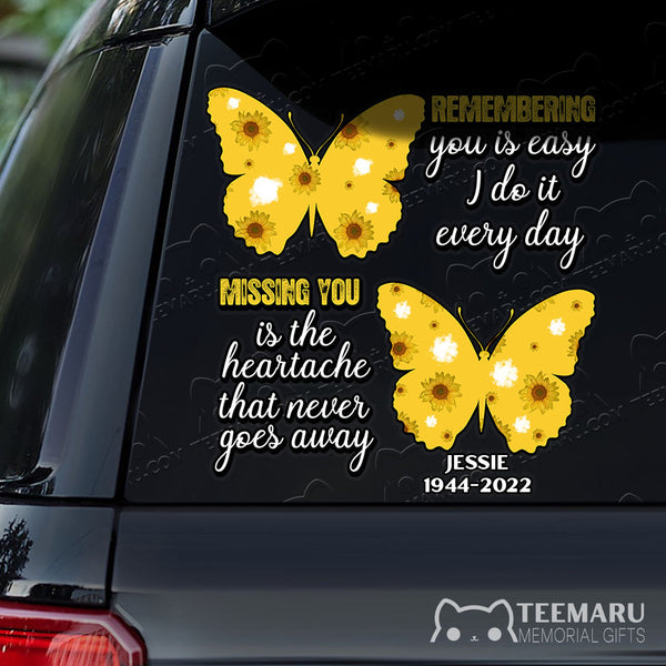 Personalized Yellow Butterfly Sunflower Memorial Car Decal - Remembering You Everyday