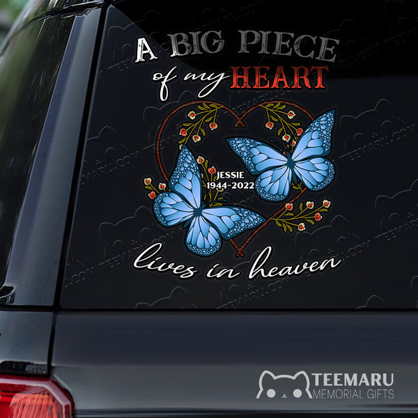 Personalized Blue Butterfly Memorial Car Decal - Piece Of Heart Heaven