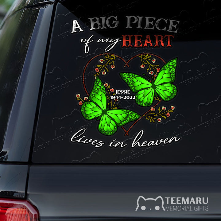 Personalized Green Butterfly Memorial Car Decal - Piece Of Heart Heaven