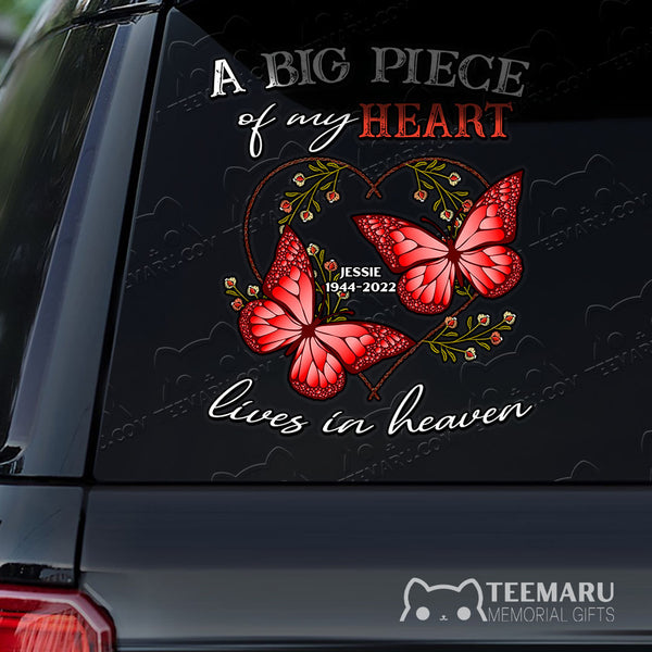 Personalized Red Butterfly Memorial Car Decal - Piece Of Heart Heaven