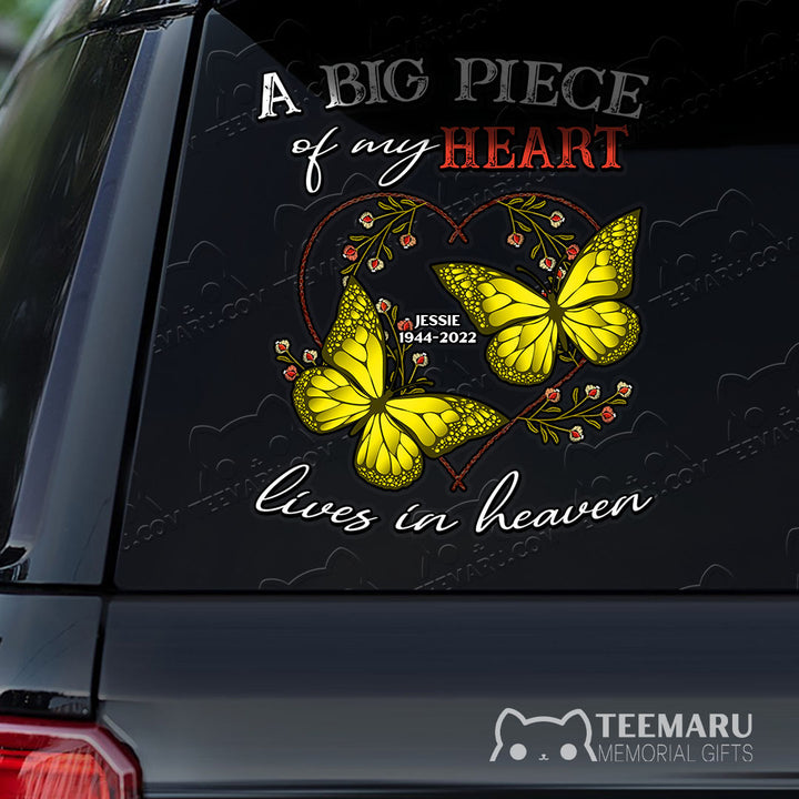 Personalized Yellow Butterfly Memorial Car Decal - Piece Of Heart Heaven