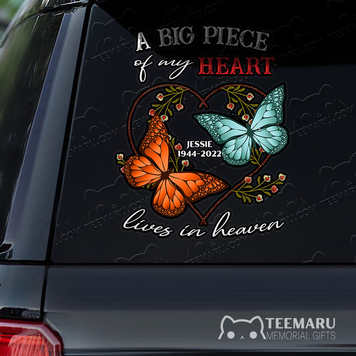 Personalized Orange Turquoise Butterfly Memorial Car Decal - Piece Of Heart Heaven