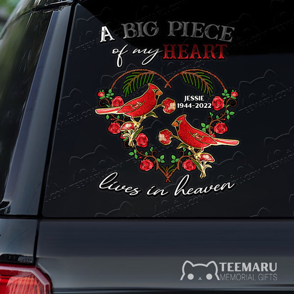 Personalized Rose Cardinal Memorial Car Decal - Piece Of Heart Heaven