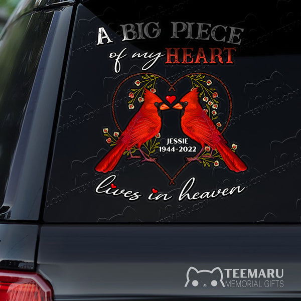 Personalized Cardinal Memorial Car Decal - Piece Of Heart Heaven