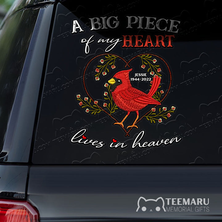 Personalized Cardinal Memorial Car Decal - Piece Of Heart Heaven