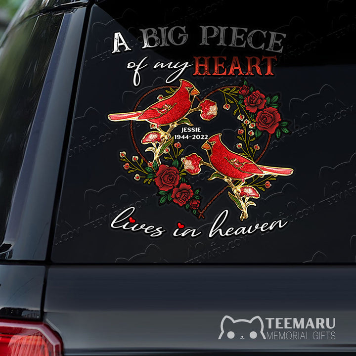 Personalized Rose Cardinal Memorial Car Decal - Piece Of Heart Heaven