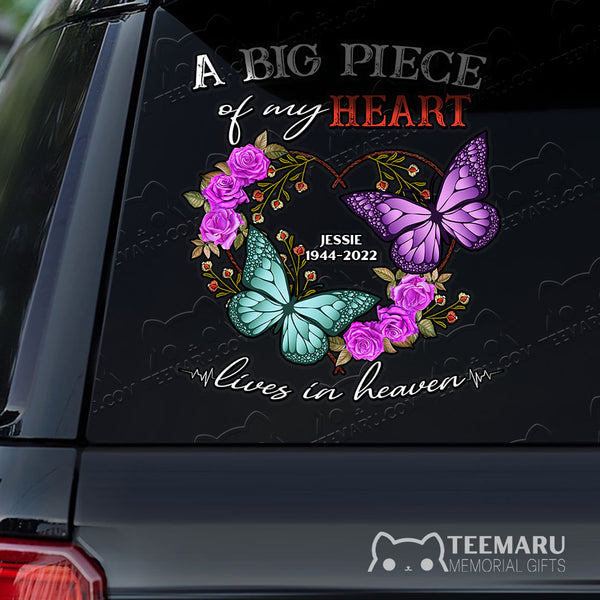 Personalized Rose Purple Turquoise Butterfly Memorial Car Decal - Piece Of Heart Heaven