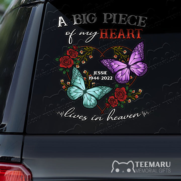 Personalized Rose Purple Turquoise Butterfly Memorial Car Decal - Piece Of Heart Heaven