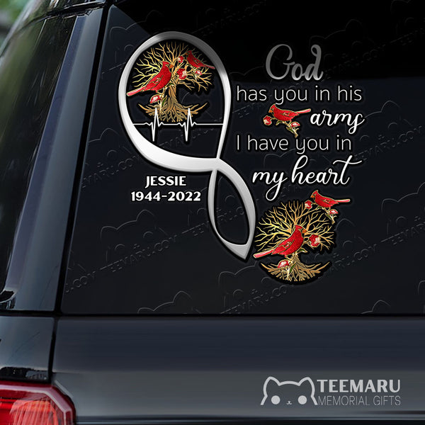 Personalized Tree Of Life Cardinal Memorial Car Decal - God Has You I Have You