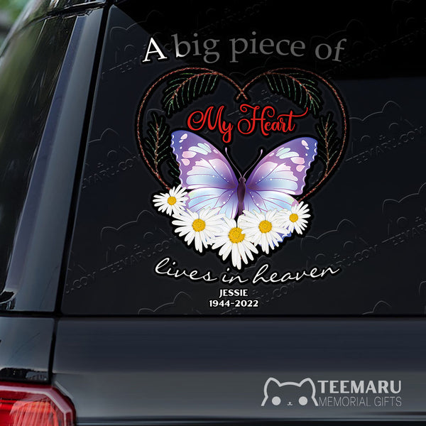 Personalized Daisy Purple Butterfly Memorial Car Decal - Piece Of Heart Heaven