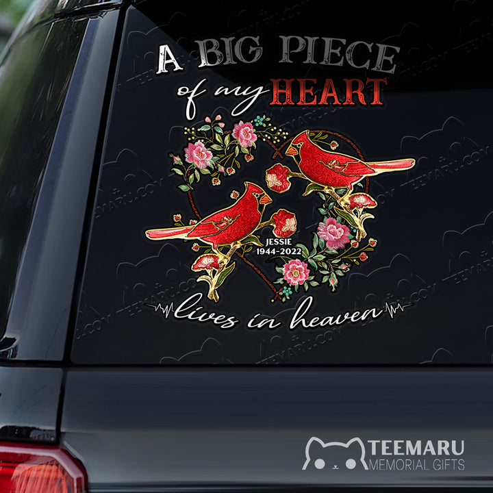 Personalized Rose Cardinal Memorial Car Decal - Piece Of Heart Heaven