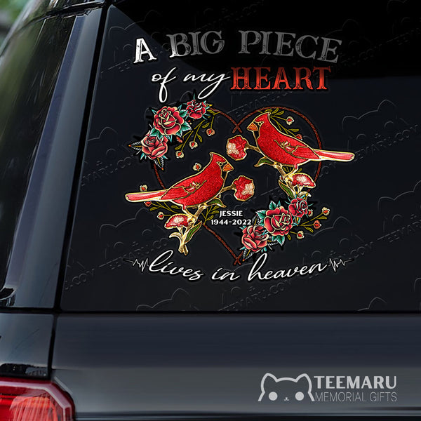 Personalized Rose Cardinal Memorial Car Decal - Piece Of Heart Heaven