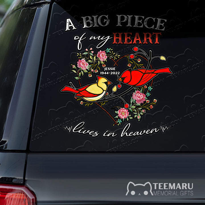 Personalized Rose Cardinal Memorial Car Decal - Piece Of Heart Heaven