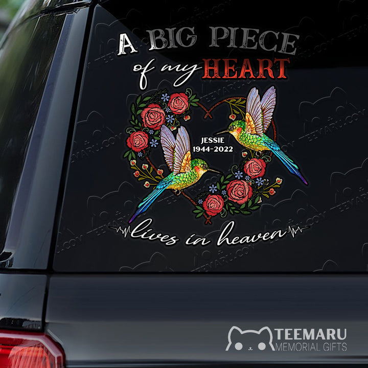 Personalized Rose Hummingbird Memorial Car Decal - Piece Of Heart Heaven