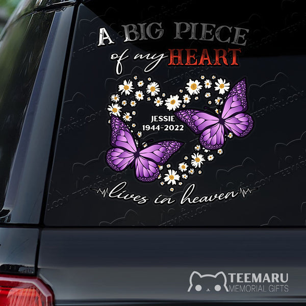 Personalized Daisy Purple Butterfly Memorial Car Decal - Piece Of Heart Heaven