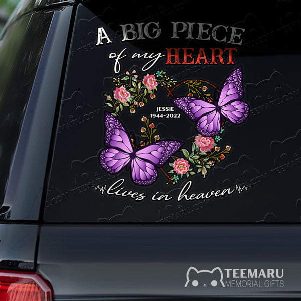 Personalized Rose Purple Butterfly Memorial Car Decal - Piece Of Heart Heaven