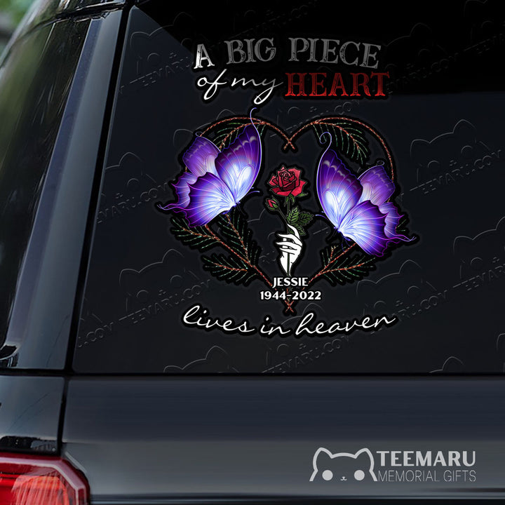 Personalized Rose Purple Butterfly Memorial Car Decal - Piece Of Heart Heaven