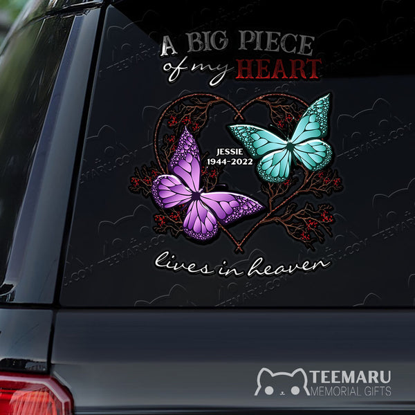 Personalized Turquoise Purple Butterfly Memorial Car Decal - Piece Of Heart Heaven