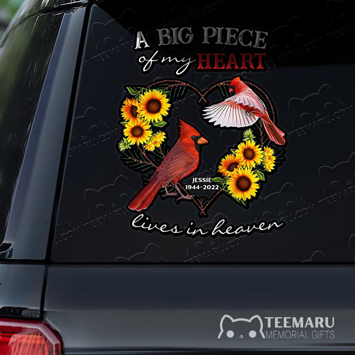 Personalized Sunflower Cardinal Memorial Car Decal - Piece Of Heart Heaven