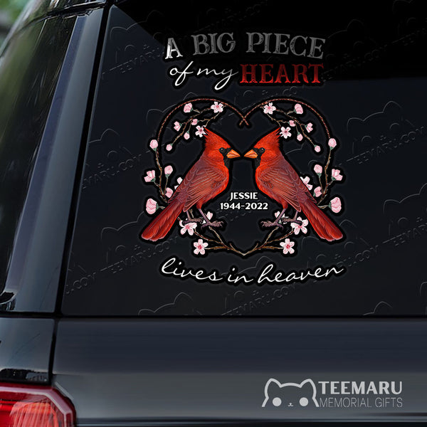 Personalized Cardinal Memorial Car Decal - Piece Of Heart Heaven