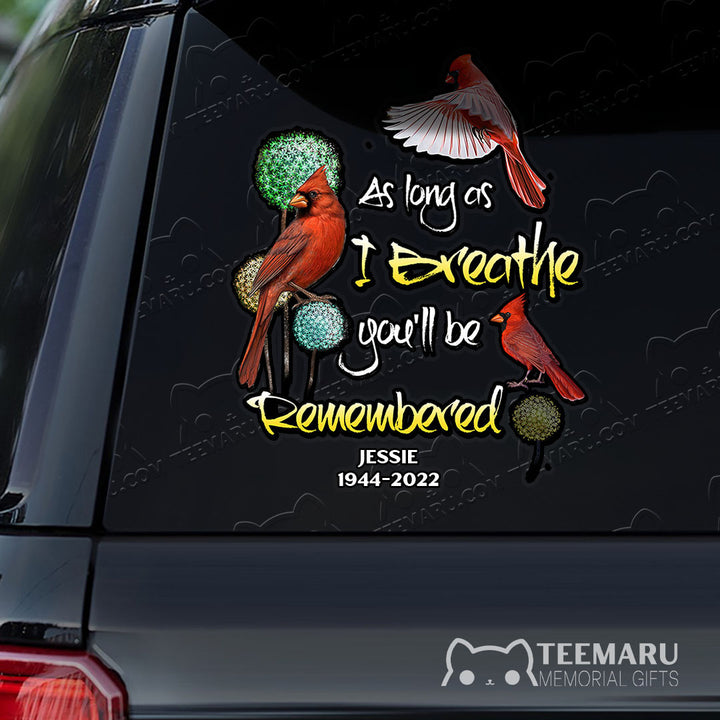 Personalized Cardinal Memorial Car Decal - Breath Remembered