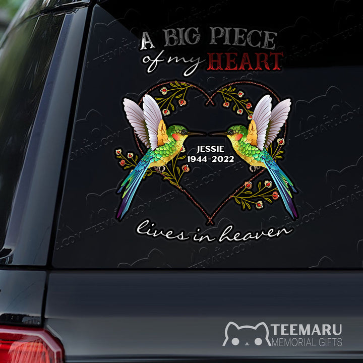 Personalized Hummingbird Memorial Car Decal - Piece Of Heart Heaven