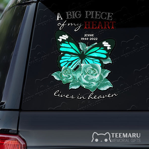 Personalized Rose Turquoise Butterfly Memorial Car Decal - Piece Of Heart Heaven