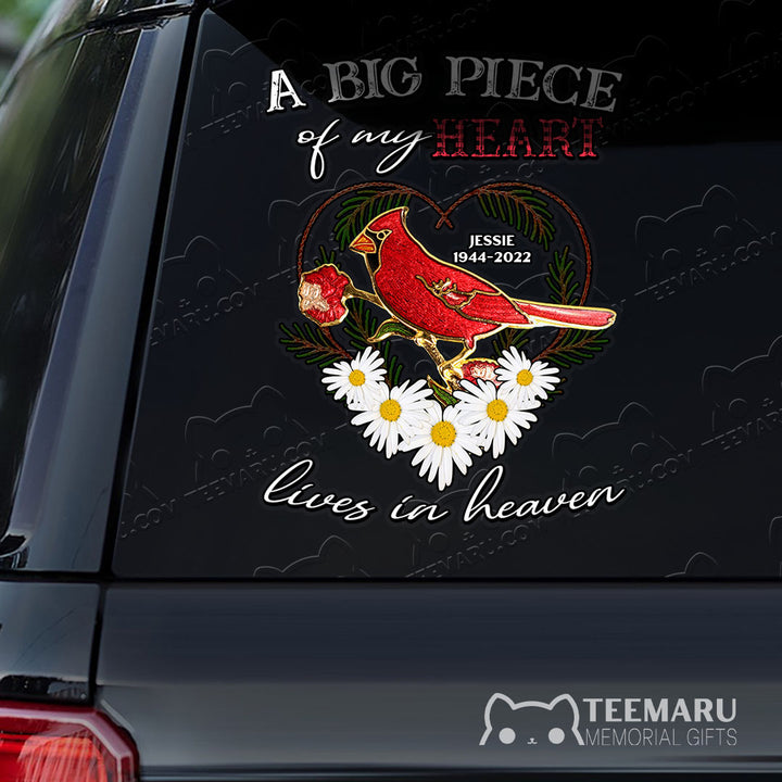 Personalized Daisy Cardinal Memorial Car Decal - Piece Of Heart Heaven