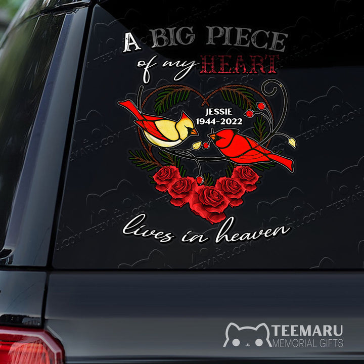 Personalized Rose Cardinal Memorial Car Decal - Piece Of Heart Heaven