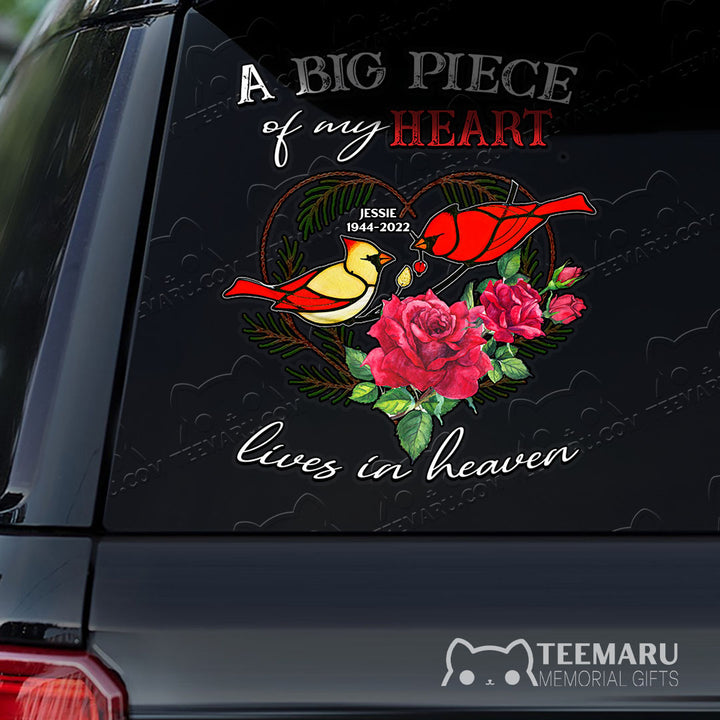 Personalized Rose Cardinal Memorial Car Decal - Piece Of Heart Heaven